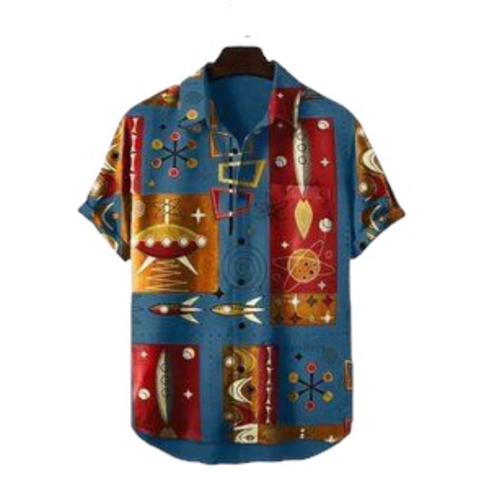 Men's Summer Casual Hawaiian Aloha Button Down Up  Beach Shirt Retro